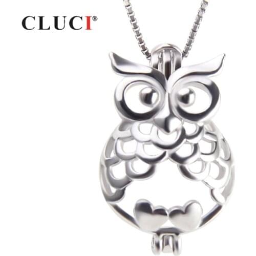 CLUCI 925 Sterling Silver Charms Pendant Luxury Fashion Owl Animal Jewelry Setting Party Jewelry for Women Pearl Locket SC309SB