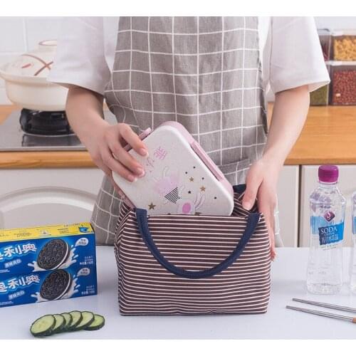 Stripes Lunch Bag for Women Isothermal Bag Packaged Food Thermal Bags Thermo Pouch Kids Lunch Bag Refrigerator Mummy Bag