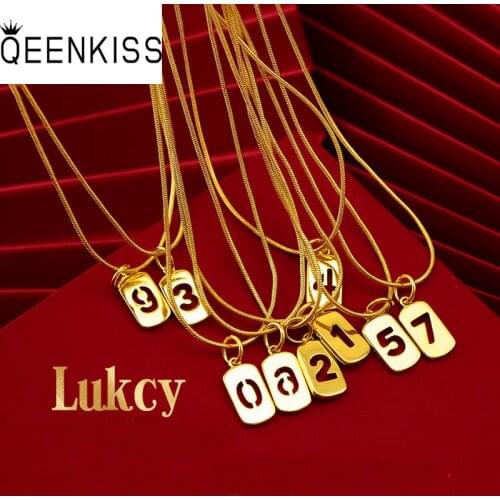 QEENKISS NC505 Fine Jewelry Wholesale Fashion Woman Girl Birthday Gift Lucky Number 1234567890 24KT Gold Pendant Necklace 1PC