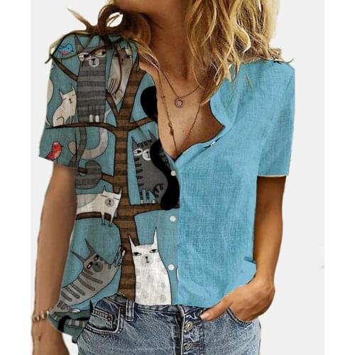 Shirts for Women Vintage Top Short Sleeve Button Up Shirt Women Casual Shirts Blouses Ladies Tops Summer Blouse 2021