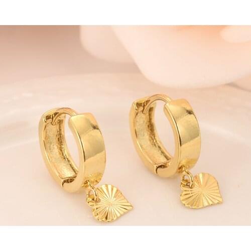 18 k Solid Gold GF Heart drop Earrings Women/Girl,Love Trendy fashion Jewelry for Europe Eastern kids children best gift