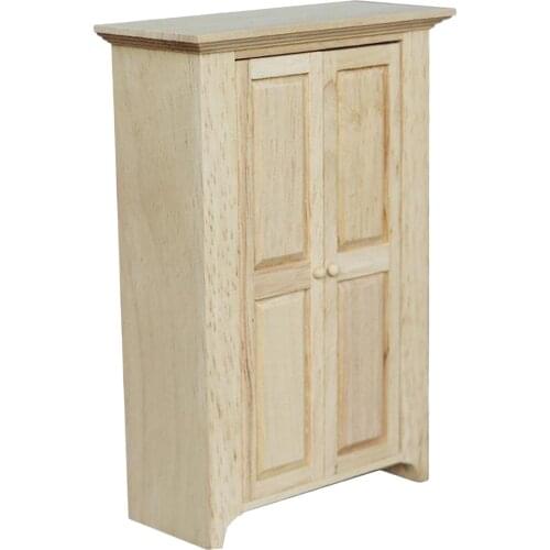 Rural Wood Double Door Cabinet Wardrobe Bedroom Furniture for 1/12 Dollhouse