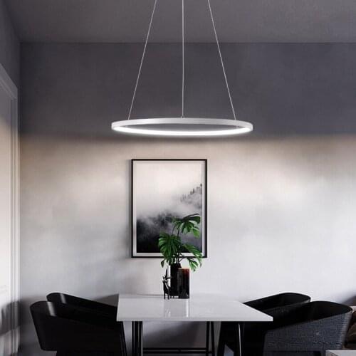 LED pendant lights circular ring bar fixtures living room suspended lamps simple modern style restaurant hanging lighting