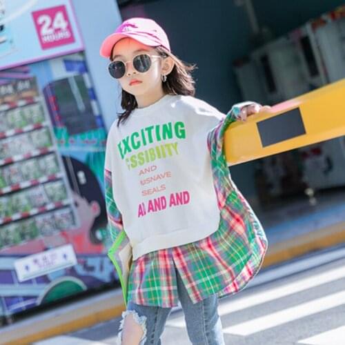 Girls' Hoodies Sweatshirts Babys Kids Outwear 2021 Plaid Spring Autumn Top Teenagers Pullover Formal Sport Cotton Childrens Cl