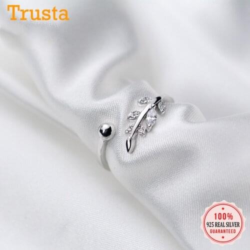 Trusta 2020 100% 925 Sterling Silver Ring CZ Stone Leaf Open size Fine Jewelry Pure Silver Rings Wholesale lots Gift DS1488