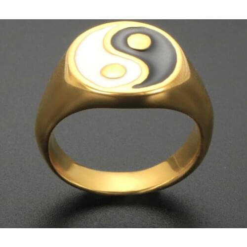 Vintage Balance Yin Yang Tai Chi Ring Colorful Enamel Fashion Gold Ring For Women Summer Party Jewelry Gift