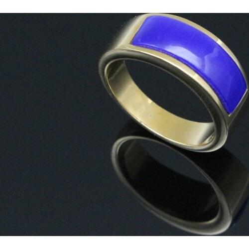 High Quality Men Fashion Simple Blue Glass Stainless Steel Women 's Rings Gold Color Finger Gift For Girl Jewelry