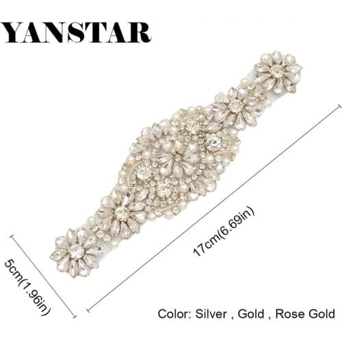 YANSTAR (5PCS) Wholesale Rhinestones Appliques For Bridal Sash Rose Gold Clear Crystal Beads Sewing On Wedding Belt YS929