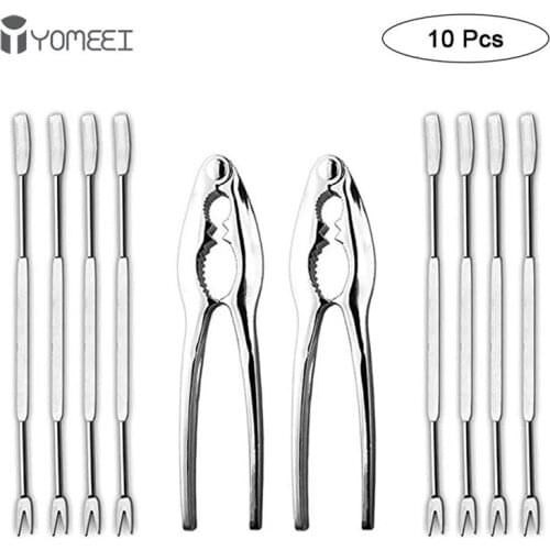 YOMEEI 10Pcs Lobster Crab Seafood Tools Set Stainless Steel Crab Crack Tools Seafood Forks Kitchen Tools
