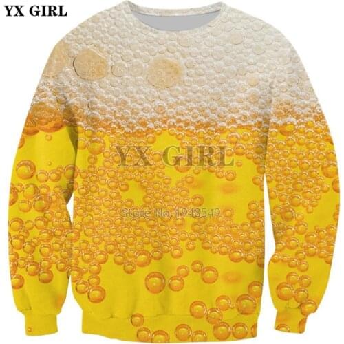 YX GIRL Brand clothing 2018 new Fashion Mens Womens Long sleeve Sweatshirt Beer foam 3d Print Hoody Casual O-neck Pullover