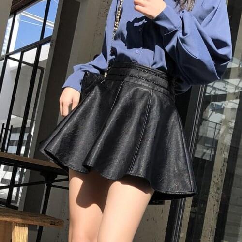 Umbrella skirt leather skirt womens autumn winter high waist A-line skirt black shawl skirt soft leather half length skirt