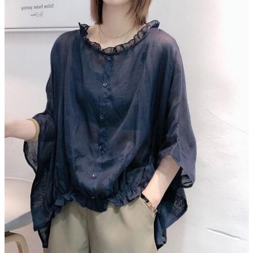 2021 Summer New Arts Style Women Batwing Sleeve Loose Shirts Vintage Cotton Linen Casual Blouses Big Size Femme Blusas M145