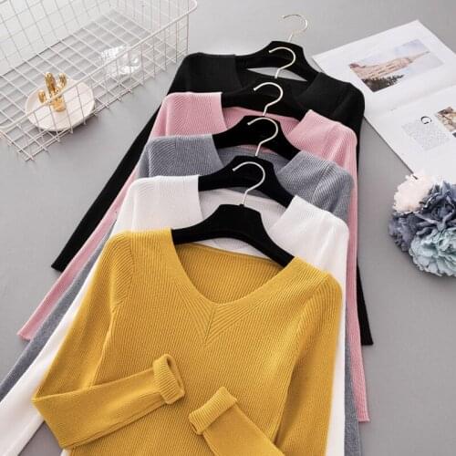 Womens Sweaters Winter Tops for Women Sweaters and Pullovers Autumn Pullover Women V Neck Sweater Knitted Jumper