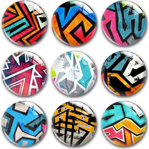 Handmade Colorful Abstract Geometric Pattern Round Photo Glass Cabochons Demo Flat Back DIY Jewelry Making Findings Accessory