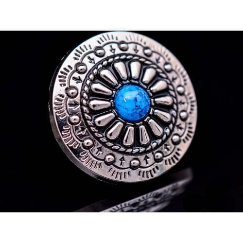 10pcs 25MM Silver Tribal Flower Turquoise Concho Screw For Leathercraft Wallet Belt Saddle Headstall Bridle Decor 1"