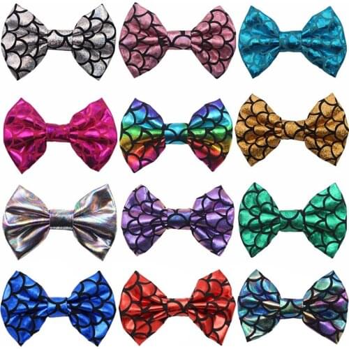 10pcs/lot 4 Inches Fashion Fish Scale Pattern Bowknot Newborn Hair Clips Shining Handmade Bows Hairpins Children Birthday Gifts