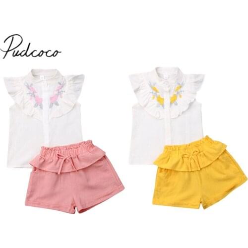 2019 Baby Summer Clothing 2-7Y Toddler Kids Baby Girl Clothes Embroidery Floral Tops Shirt Pink Shorts Legging 2pcs Outfits Sets