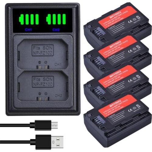 Batmax NP-FZ100 NPFZ100 FZ100 Battery+LED Dual Charger with Type C Port for Sony Alpha 9 A9 9R A9R 9S A9S A7RIII A7R3 7RM3 A7m3