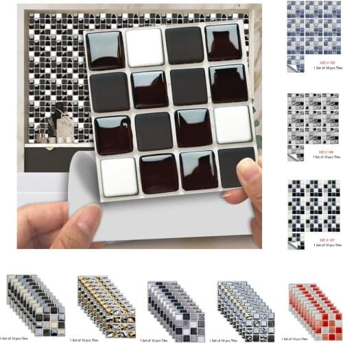 Black & White Marble Mosaic Tile Sticker Flat Printed in 2d Kitchen / Bathroom Home Renovation Art Mural Peel & Stick Wall Decal