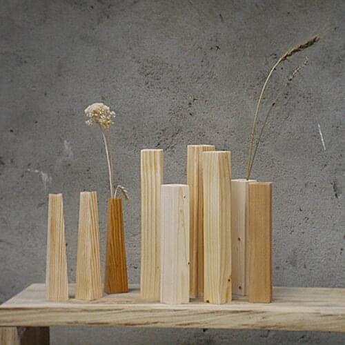 Modern Style Brief Design Wooden Vase Rectangle Eco No Paint Natural Wood Flowers Vase Zakka Style Home/Office Decor Gift