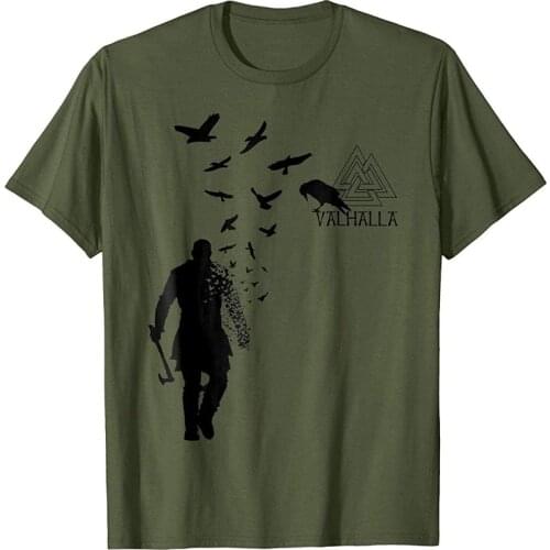 Vikings Axe Ragnar Lothbrok Flock Of Ravens Valhalla Symbol T-Shirt 2019 Hot Sale Super Fashion Summer Casual Man Tee Shirts