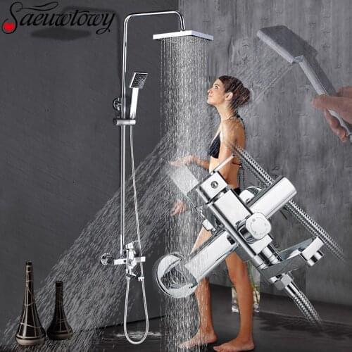 Chrome Wall-Mounted Round Tube Shower Bracket Basin Faucet Spout Tap Can Be Rotated Hot And Cold Crane Shower Panel 8'' Head