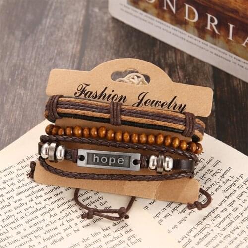 IFMIA Vintage Fashion Multilayer Leather Bracelets Set For Men Male Engraving Hope Letter Infinity Braided Bead Bracelet Jewelry