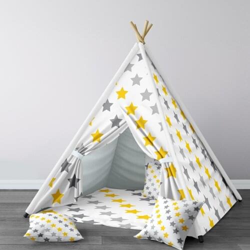 Play Tent for Kids Wigwam Portable Indoor Playground Tents Children Bedrooms Yellow and Gray Stars Model 126