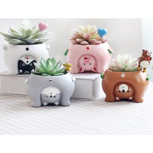 Upside Down Cartoon Animal Flower Pots Resin Handmade Planters for Succulents Plants Desktop Flowerpots Home Garden Decoration