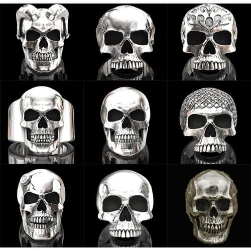 Boho Skull Ring Retro Gothic Biker Ring Statement Motorcycle Band Men Dark Punk Rock Cool Finger Rings For Men Jewelry