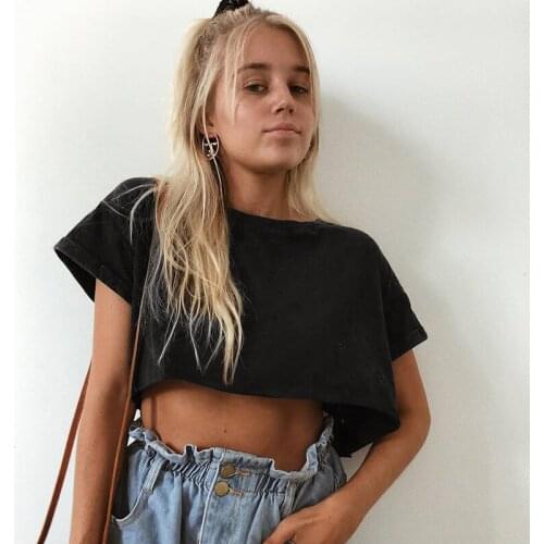 Crop Tops Women Spring Summer Casual Gothic Korean Japanese T-Shirt Punk Heat Short Sleeve Stretch Goth Tank Club Streetwear