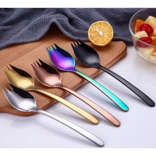 Stainless Steel Spoon Salad Forks Creative Spoons for Dessert Spaghetti Dinnerware Fruit Fork Spoon Home Kitchen Tableware Tools