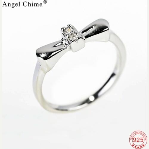 Cute CZ Bowknot Wedding Band Rings 925 Sterling Silver Lovely Finger Ring Jewelry Rings For Children Little Girls Party Gift
