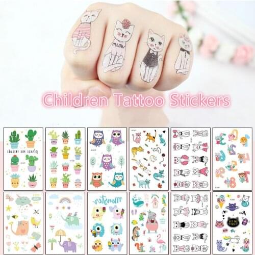 Cute Cartoon Tattoo Stickers for Kids Animal Cactus Monster Cat Fake Tatoo Children New Temporary Waterproof Body Stickers