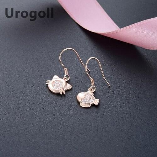 Fashion Women Earring Pure 925 Sterling Silver Earrings Rose Gold Fish And Kitten Zircon Earrings Jewelry For Party Decoration