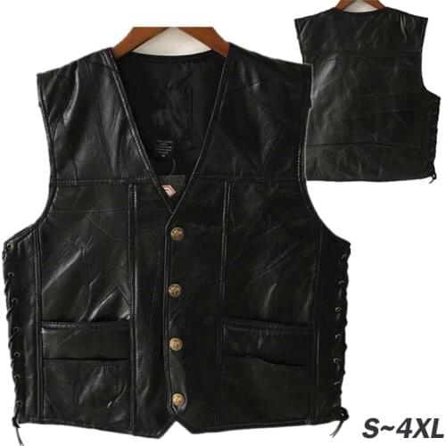 Motorcycle Vest Mens Stitching Sheepskin Leather Waistcoat V-Neck Street Style Cool Motorcycle Jacket Motocross Equipment