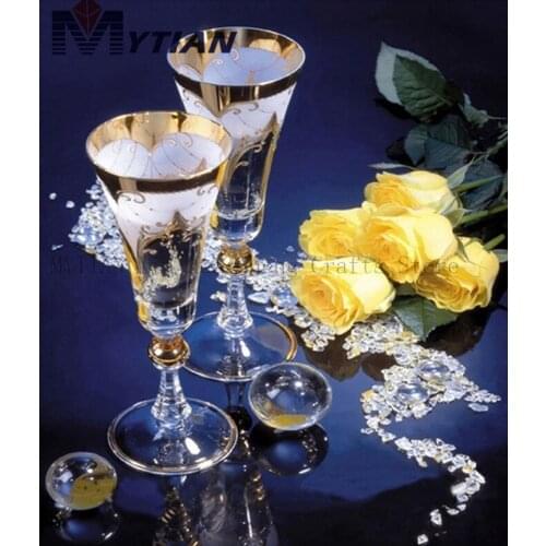 MYTIAN Full Diamond Painting Wine Glass 5D Diy Diamond Embroidery Yellow Rose Pictures Needlework Mosaic Home Decor Gift