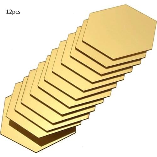 Tile Stickers Hexagon 12PCS Wall Mirror Stickers DIY Art Wall Stickers Removable Oil-proof Self-adhesive Paper Home Decoration