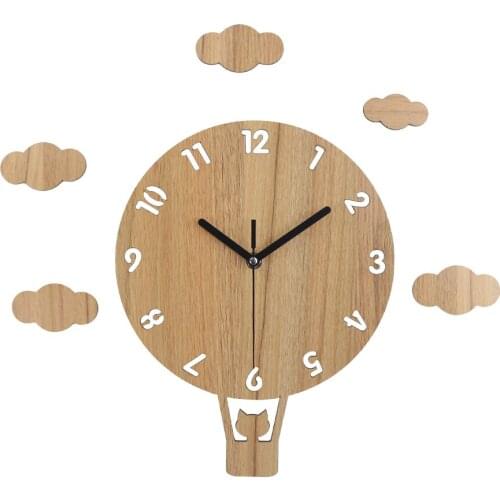 New MDF Wooden Carton Wall Clock Slient Vintage Clock Balloon Art Watch Home Decor Horloge Mural Gift for Kids Room