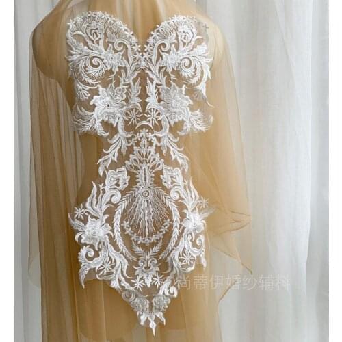 Luxury Sequin Flower Lace Embroidered Applique Lace DIY Veil Applique Medallions Piece For Bridal Dress