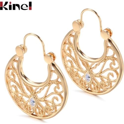 Kinel Earings Fashion Jewelry 2021 Ethnic Natural Zircon Flower Dangle Earrings for Women 585 Rose Gold Unusual Fine Jewelry