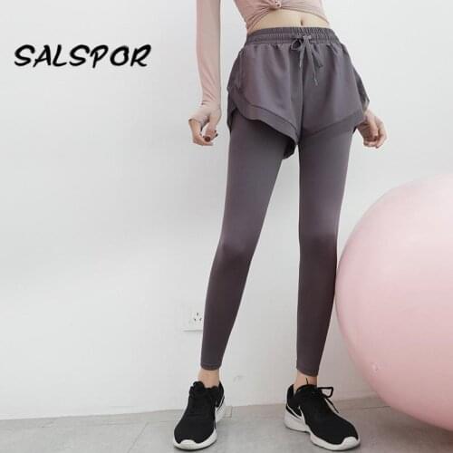 SALSPOR Pocket Sport Leggings Women Sexy Two-Fake Plus Size Gym Legging Fitness High Waist Slim Running Leggins Work Out