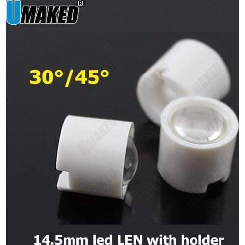 High Quality led lenses 14.5mm Smooth Face 30/45 Degree LED Lens For 1W 3W 5W led light chip white/Black Holder