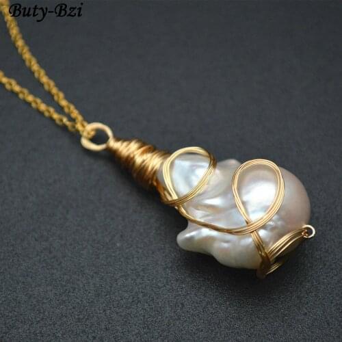 Unique Natural Pearl Barqoue Drop Pendant Wire Wrapped Uniqne Jewelry Fashion Jewelry