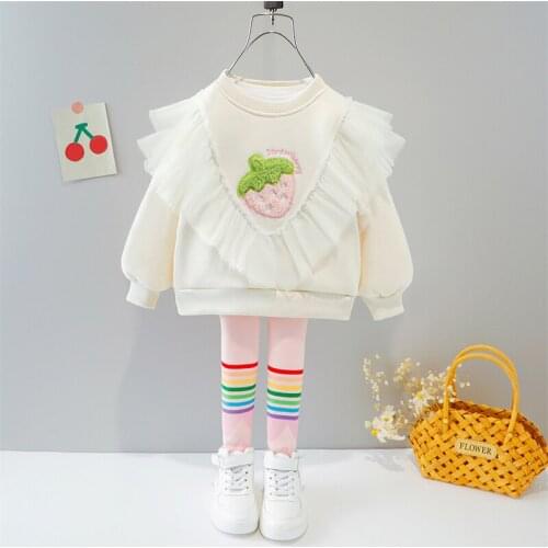 HYLKIDHUOSE 2021 Winter Baby Girls Lace Plush Sweater Stripe Pants Children Clothing Sets Infant Clothes Outfit Kids Sportswear