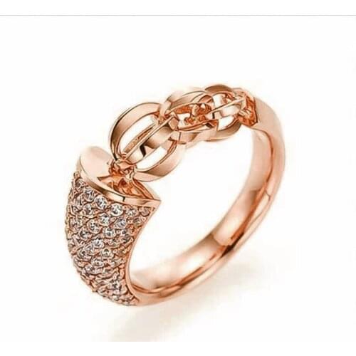 YSDLJG Creative Chain Personalized Design with White Zircon Wedding Ring Fashion Temperament Couple Ring Gold/Rose Gold Ring