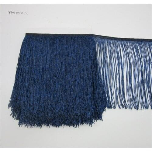 YY-tesco 10Meter 20CM Long Lace Fringe Tassel Trim sapphire Fringe Trimming Polyester Sew Latin Dress Stage Garment Accessories