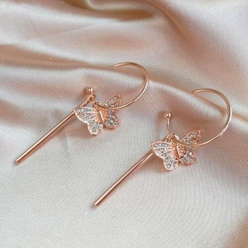 Korean Fashion Earrings 2021 New Temperament Net Red Butterfly Crystal Wild Long Earrings Womens Wholesale Pendientes Plata