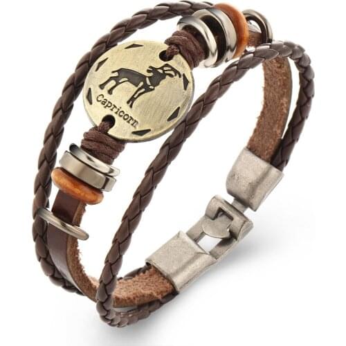 10 pieces/lot Women Men Leather Bracelets 12 Constellations Silver Plated Charm Bracelet Jewelry Braided Wristbands Cuff Bangle