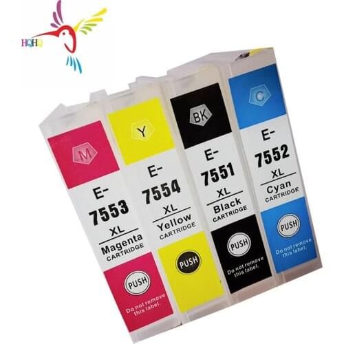 4 Colors/Set T7551-T7554 Refillable Ink Cartridge With Permanent Chip For Epson WF-8010/8510/8090/8590 Printer Plotter